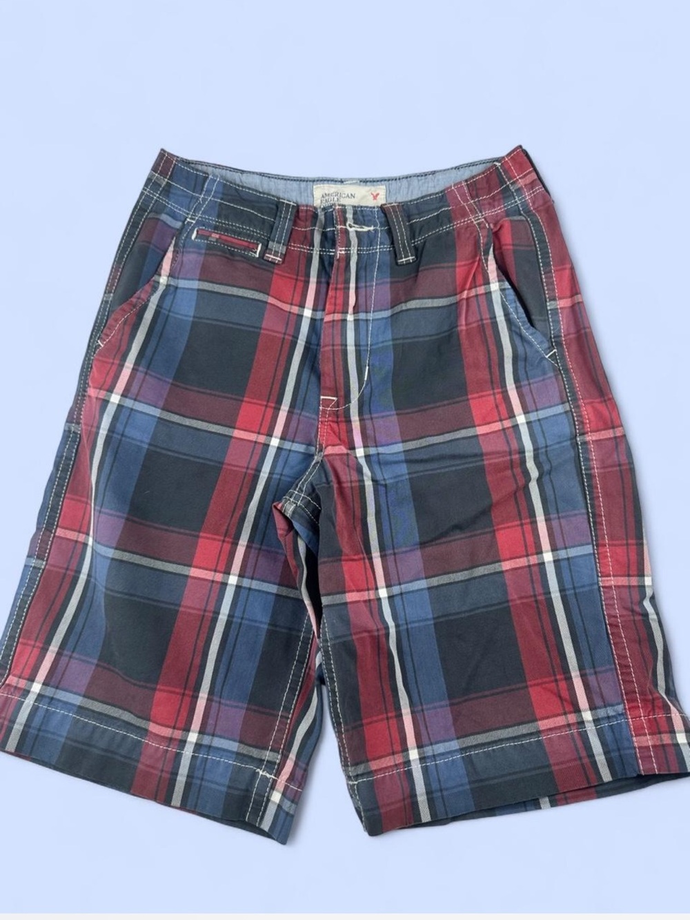 American Eagle Outfitters Red & Blue Plaid Flat Front Shorts